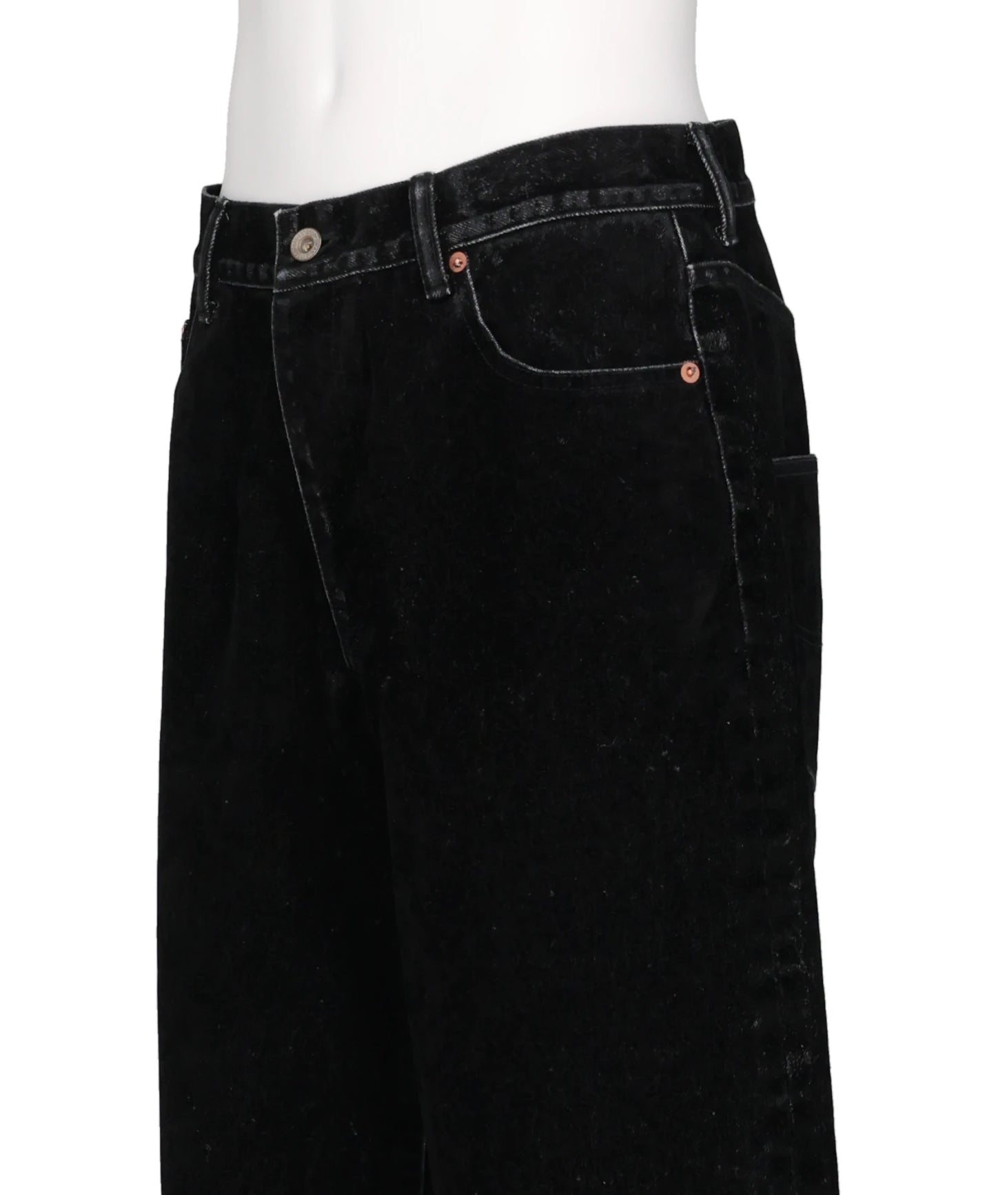 FLOCKED DEINM EMBROIDERED PANTS