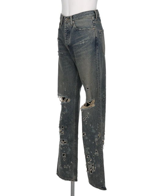 “DAMAGE” STRAIGHT DENIM PANTS