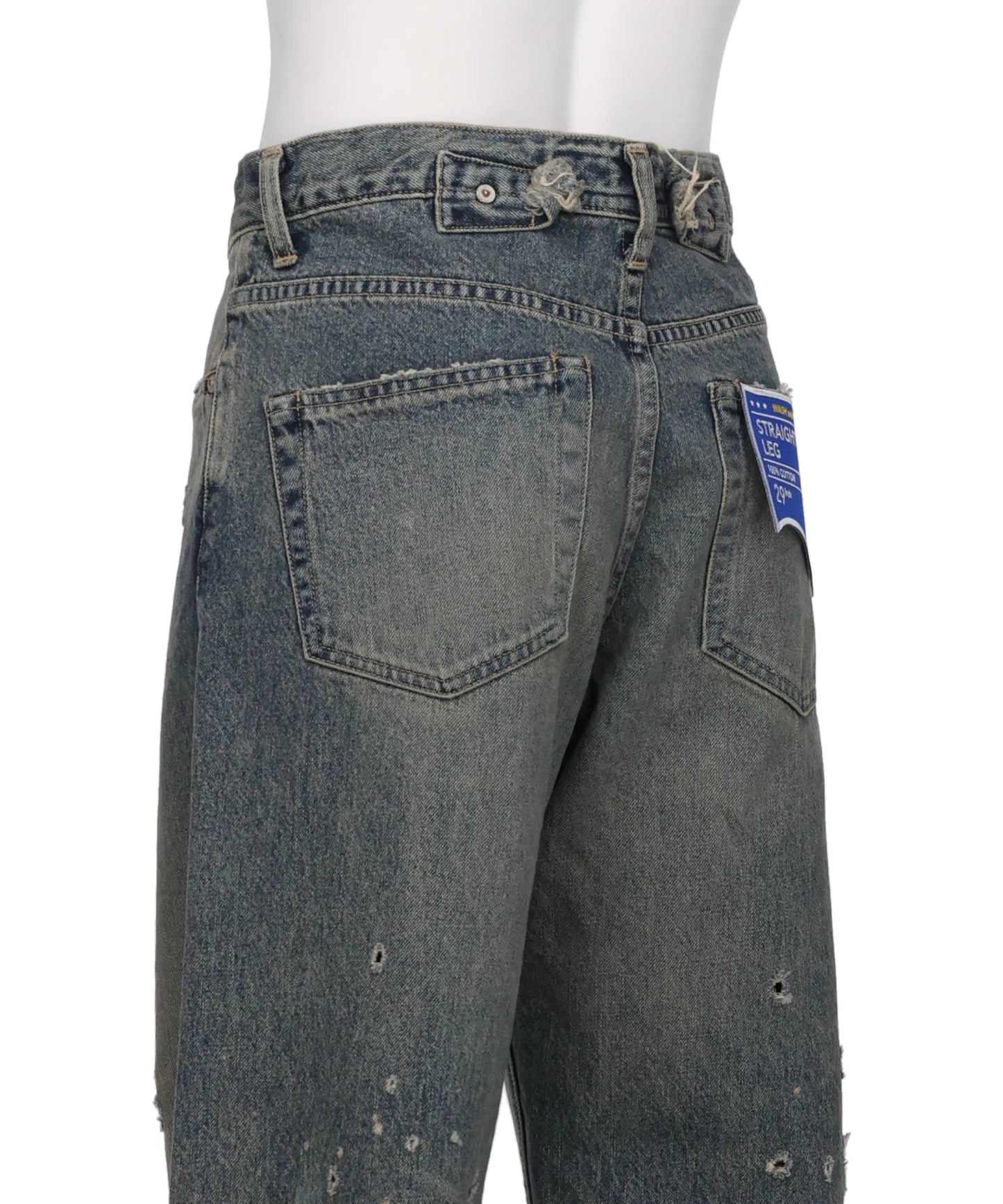 “DAMAGE” STRAIGHT DENIM PANTS