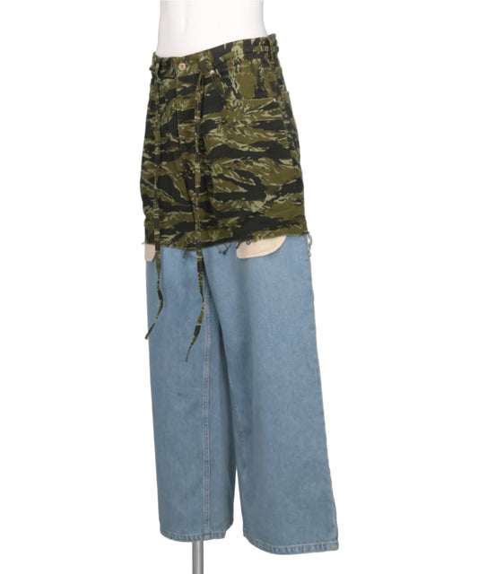 LAYERED ARMY DENIM PANTS- G.CAMOxI.DENIM