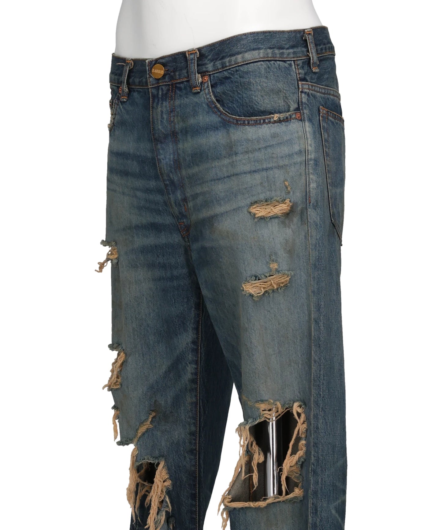 DISTRESSED BOOTCUT DENIM PANTS