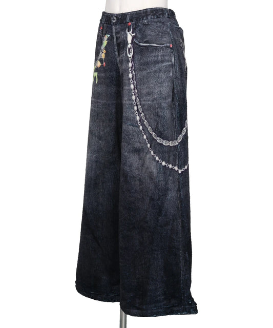 FLEECE DENIM PRINT WIDE PANTS