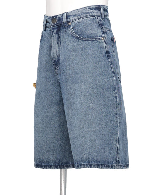 WIDE DENIM SHORTS WITH CROCHET TRUMPET- WASHED DENIM BLU