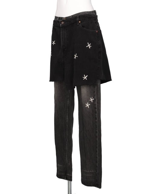 NEWSED / SKIRT DOCKING FLOWEREMBROIDERYD DENIM