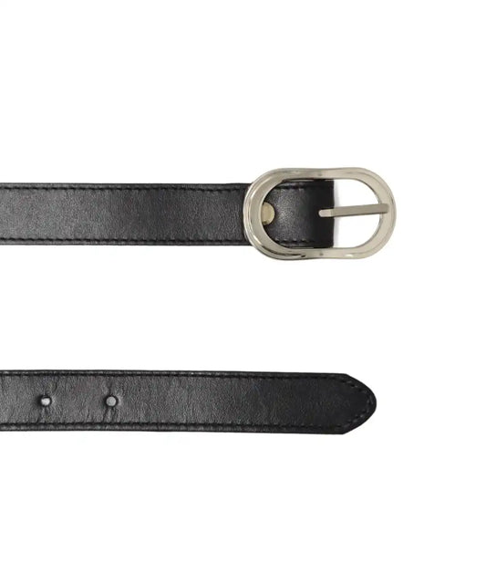GOLD BUCKLE LEATHER BELT - BLACK LEATHER