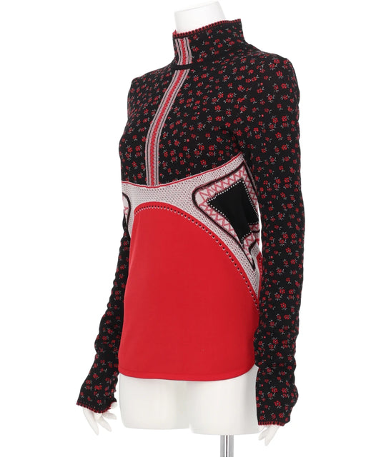 FLORAL JACQUARD HIGH NECK KNITTED TOP