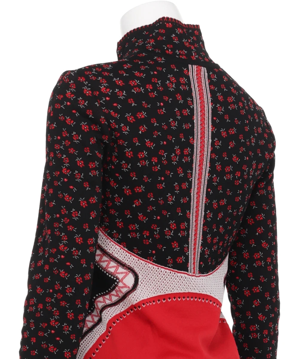 FLORAL JACQUARD HIGH NECK KNITTED TOP