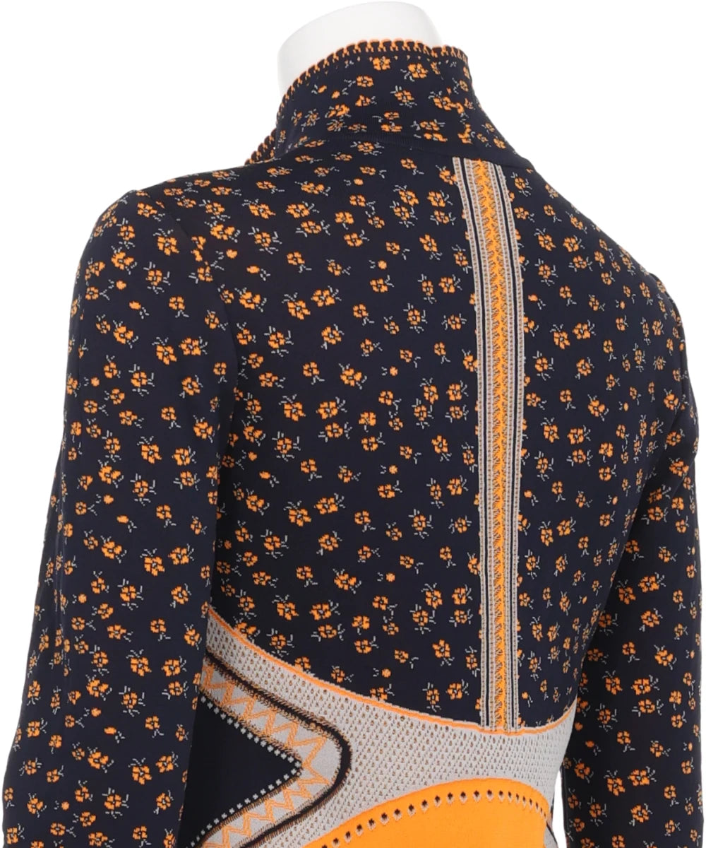 FLORAL JACQUARD HIGH NECK KNITTED TOP