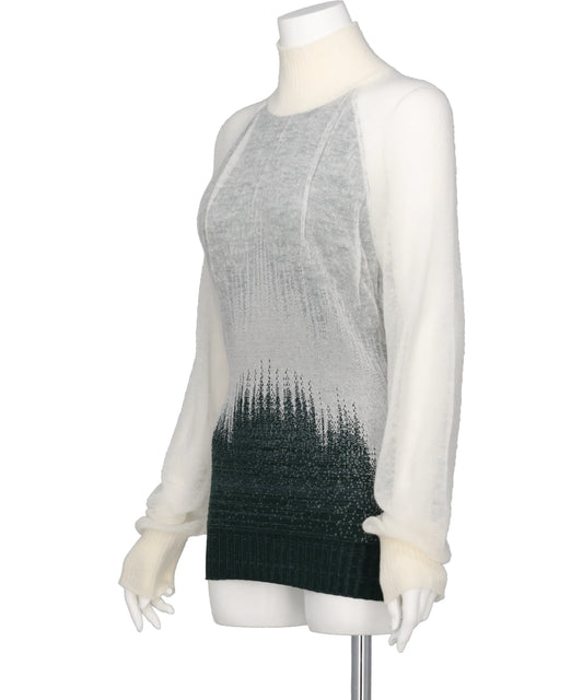 SHEER JACQUARD HIGH NECK KNIT TOP