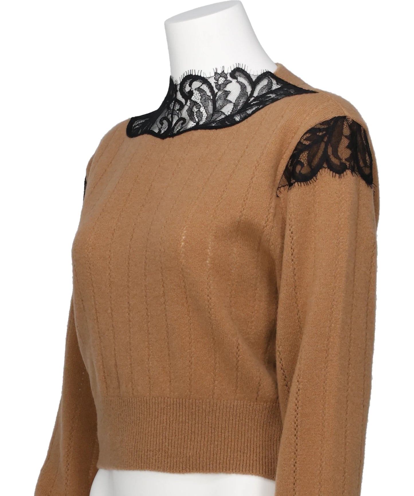 HAIRY LACE PANELED CROPPED PULLOVER