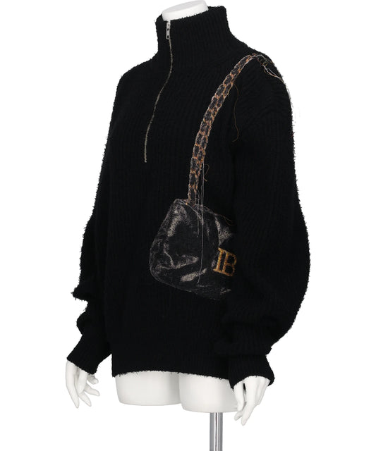 TROMPE L'OEIL EMBROIDERY HALF ZIP KNIT