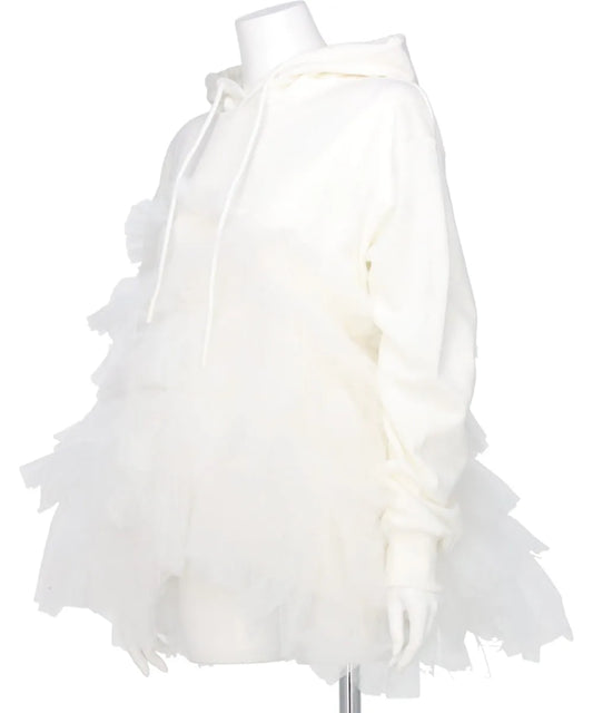 GATHERED TULLE HOODIE