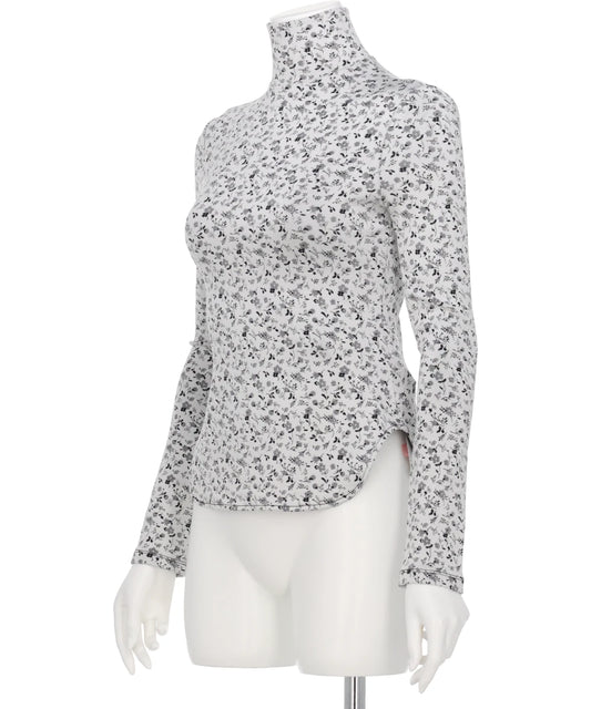 FLORAL JACQUARD FRAISE STITCHHIGH NECK TOP