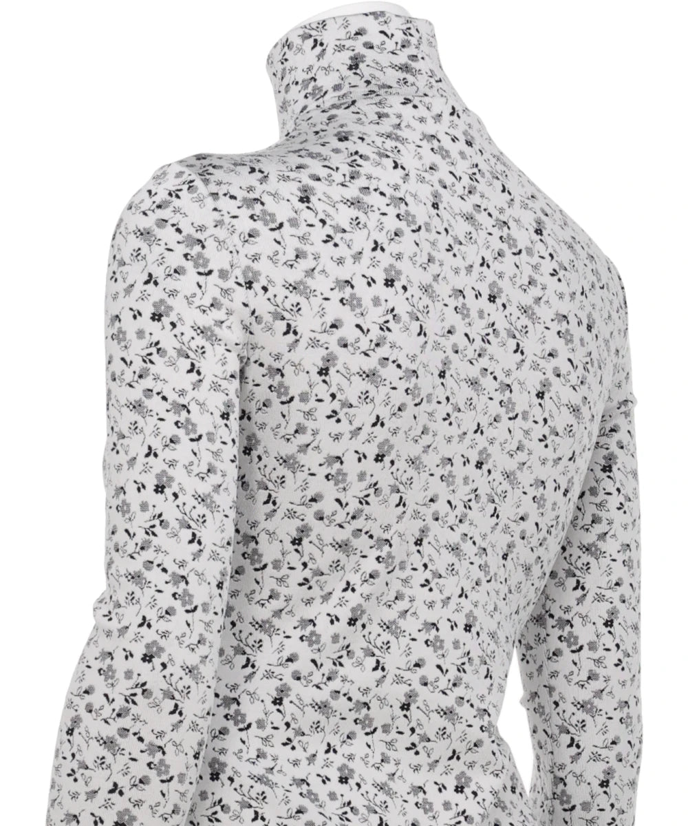 FLORAL JACQUARD FRAISE STITCHHIGH NECK TOP