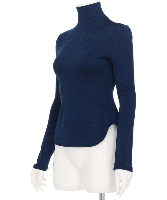 FLORAL JACQUARD FRAISE STITCHHIGH NECK TOP