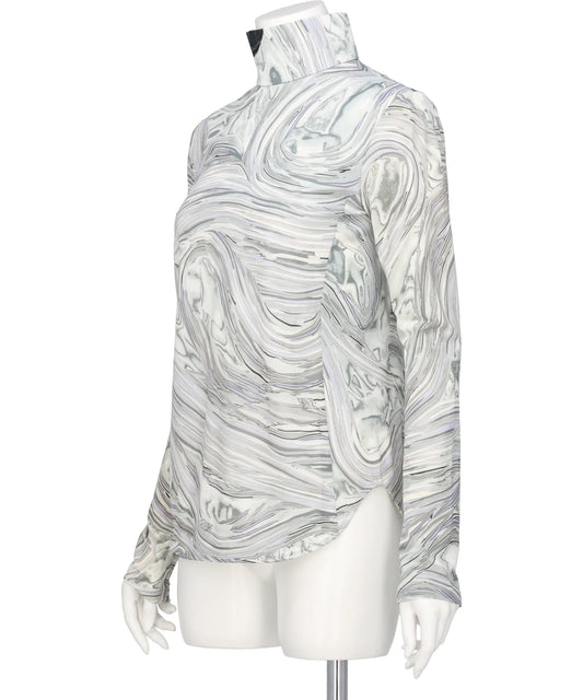 MARBLE PRINT JERSEY HIGH NECK TOP