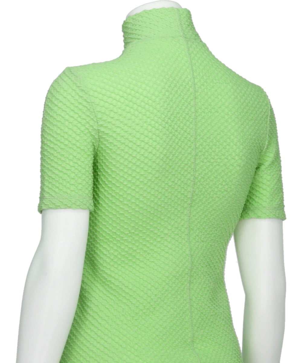 SHIRRING JERSEY JACQUARD HIGH NECK TOP