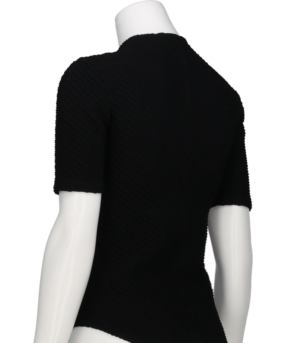 SHIRRING JERSEY JACQUARD SHORT SLEEVE TOP