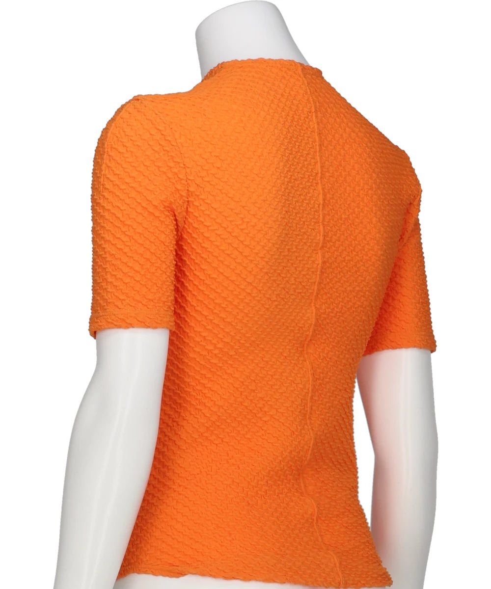 SHIRRING JERSEY JACQUARD SHORT SLEEVE TOP