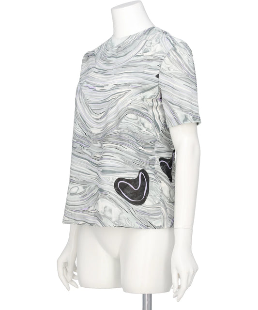 MARBLE PRINT JERSEY SHORT SLEEVE TOP