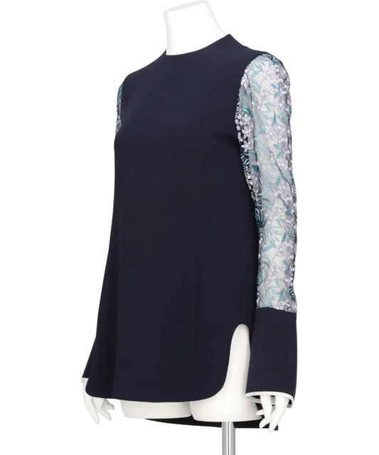FLORAL LACE-SLEEVE CLASSIC TOP
