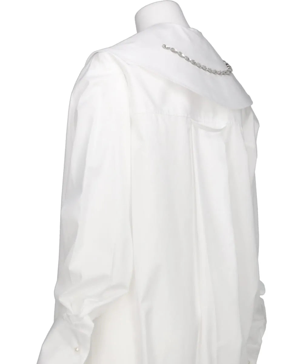 OVERSIZED GATHERED SLIT DETAIL SHIRT W/ EMB