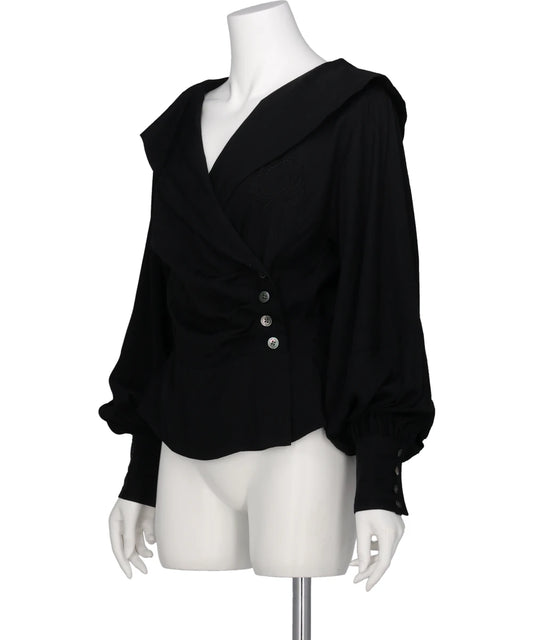 ROSE JAQUARD STRIPE SAILOR COLLAR BLOUSE