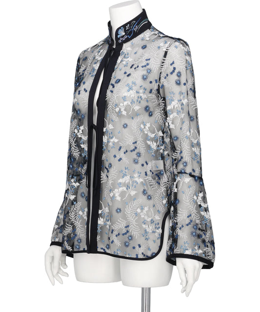TULLE LACE STAND COLLAR SHIRT
