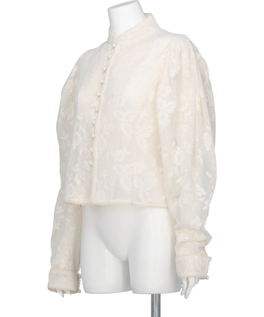 EMBROIDERED LACE COL MONTANT TOP