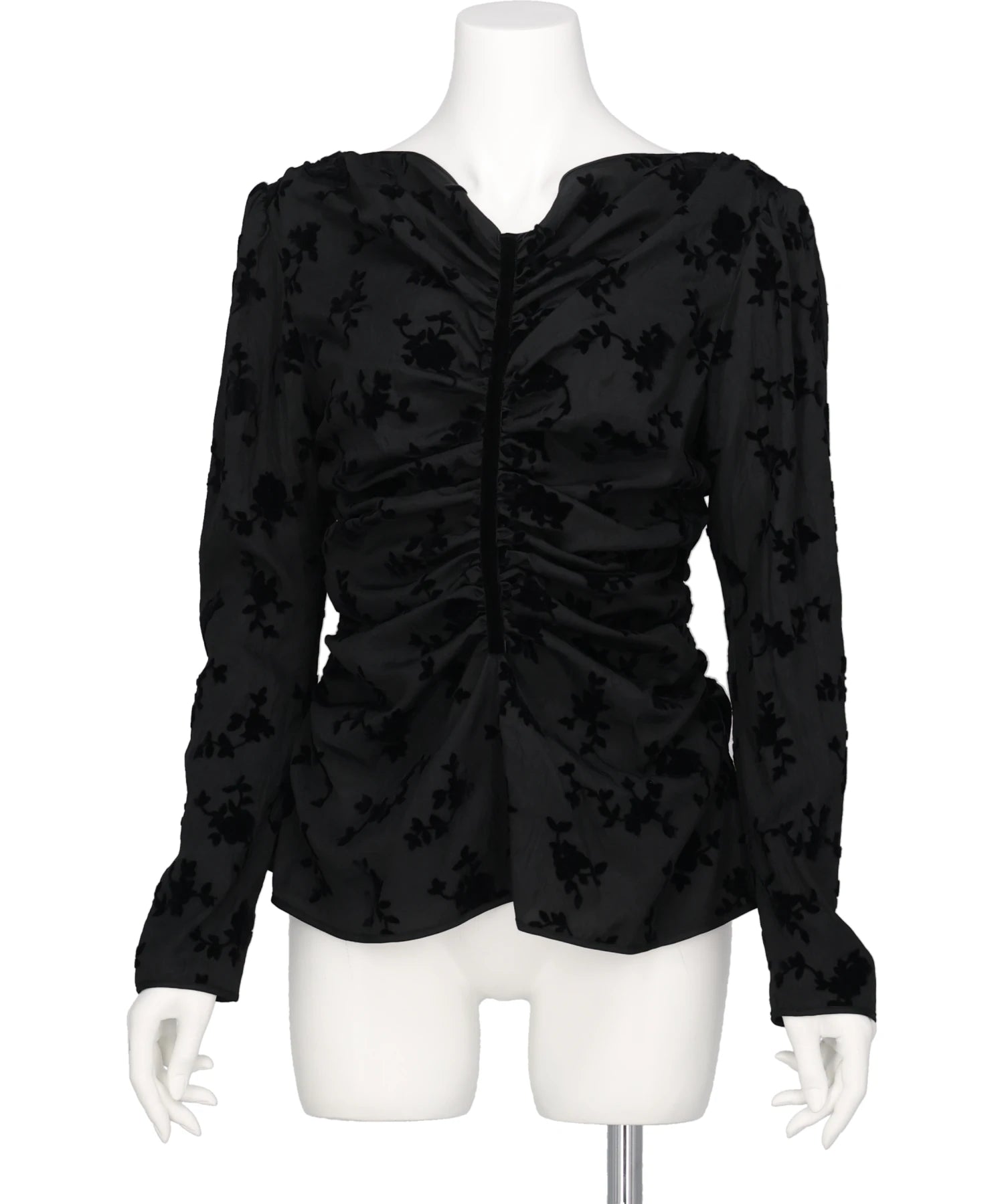 FLOCKED ROSE PRINT GATHERED BLOUSE – MIDWEST ONLINE STORE