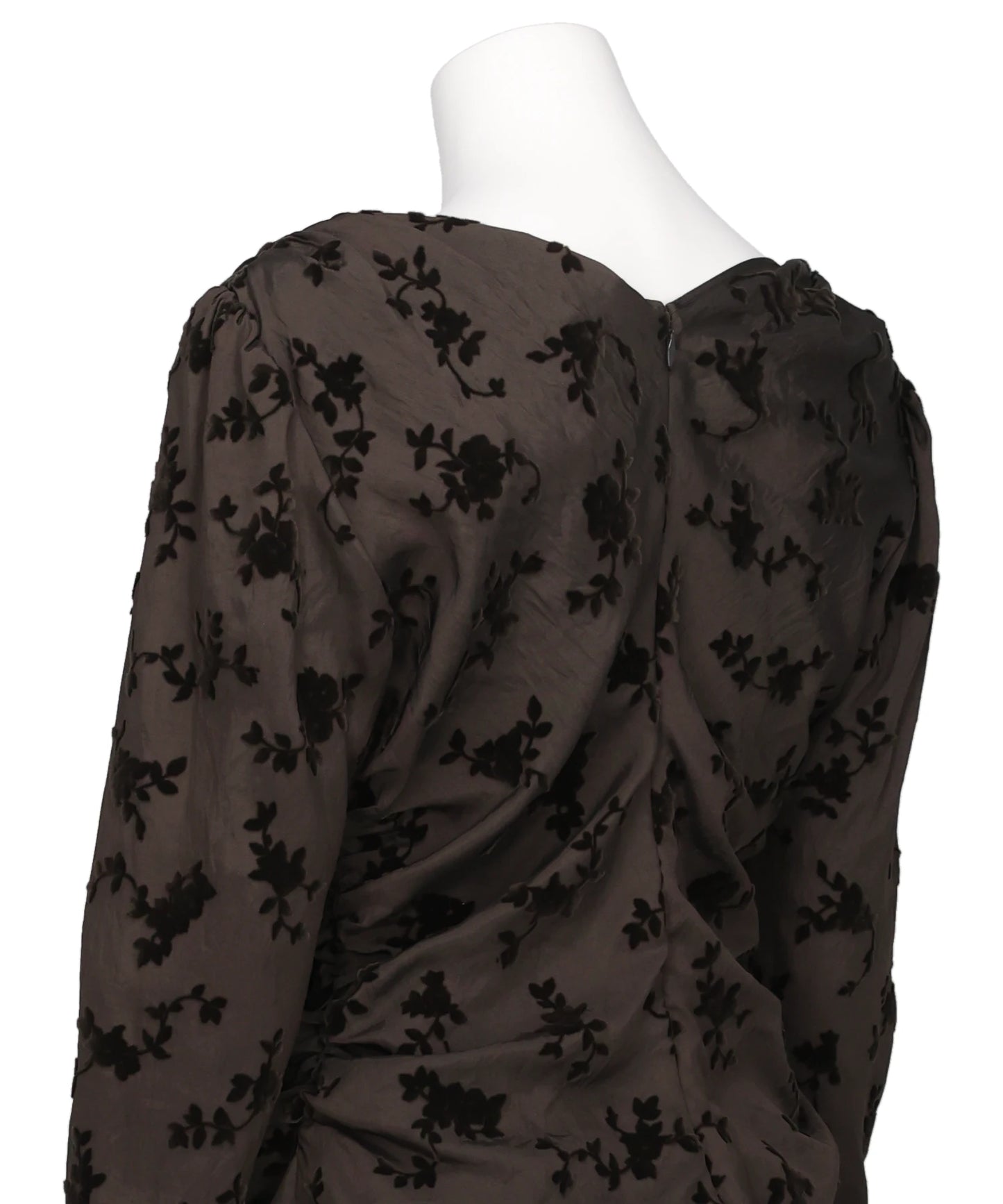 FLOCKED ROSE PRINT GATHERED BLOUSE