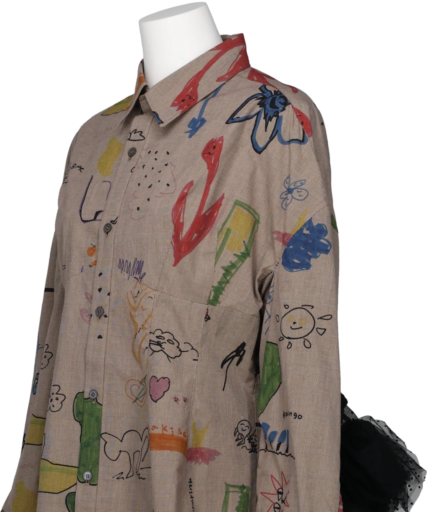 RAKUGAKI PRINTED SHIRT WITHTULLE SLEEVES