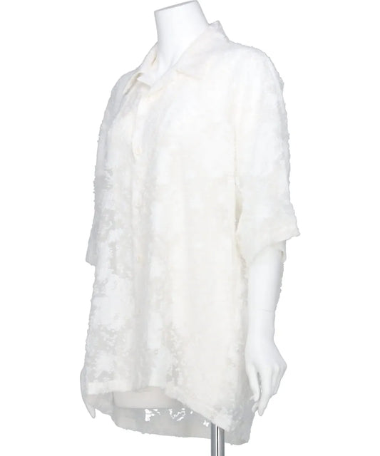 CUT JACQUARD ORGANDY BACK DOLMAN SPLIT SHIRT