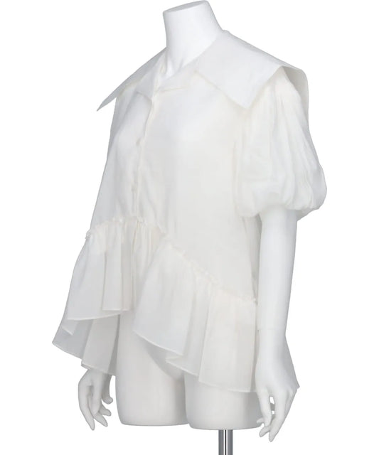 CROPPED SAILOR COLLAR PUFF SLEEVE SHIRT