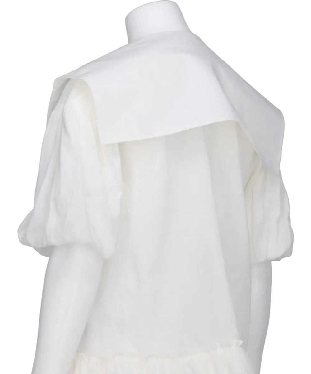 CROPPED SAILOR COLLAR PUFF SLEEVE SHIRT