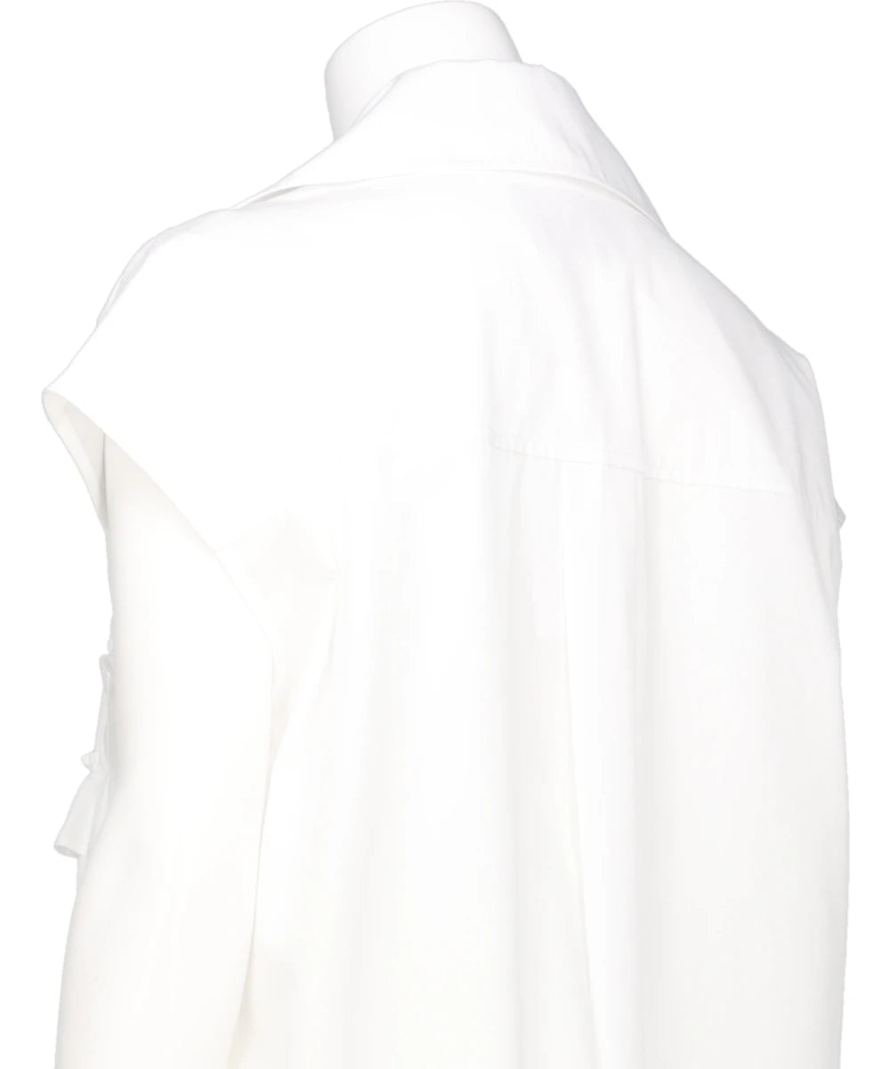 SLEEVELESS RUFFLE BUST DETAIL FRILL HEM SHIRT