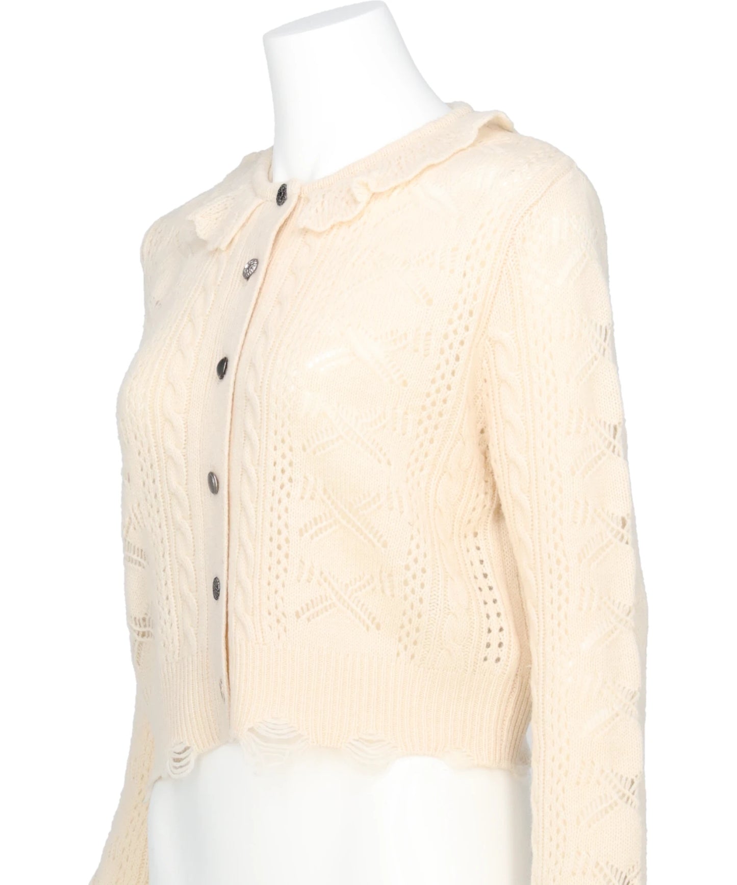 RIBBON PATTERN FRILLED SLEEVE KNITCARDIGAN