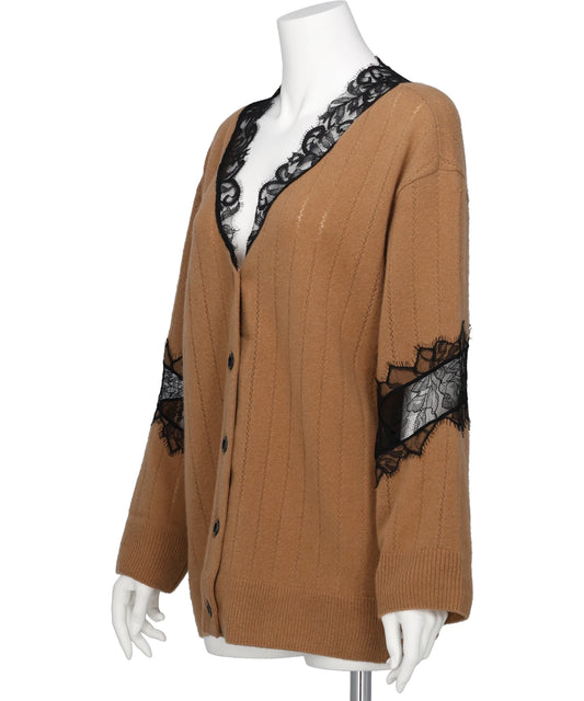 OVERSIZED HAIRY LACE PANELED KNITCARDIGAN