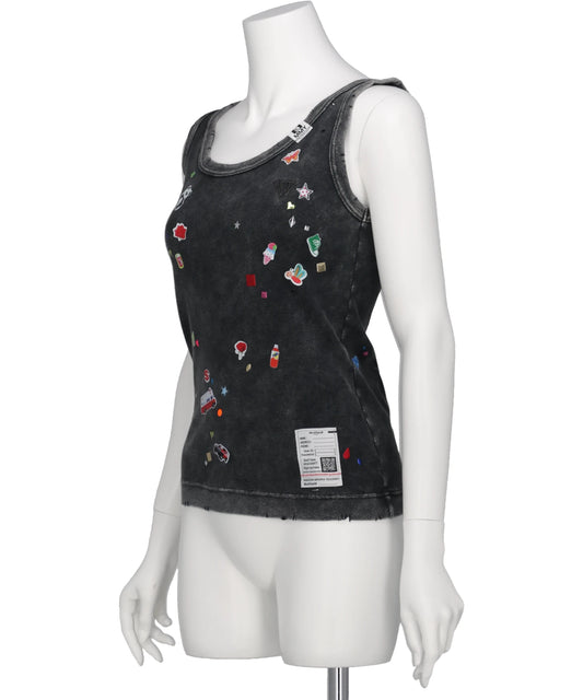 KIDS STICKER PRINT BLEACHED TANK-TOP