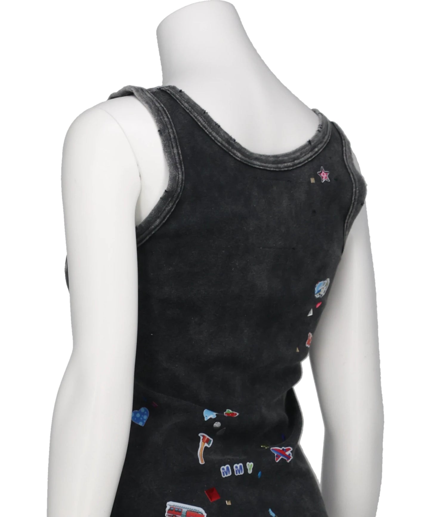 KIDS STICKER PRINT BLEACHED TANK-TOP