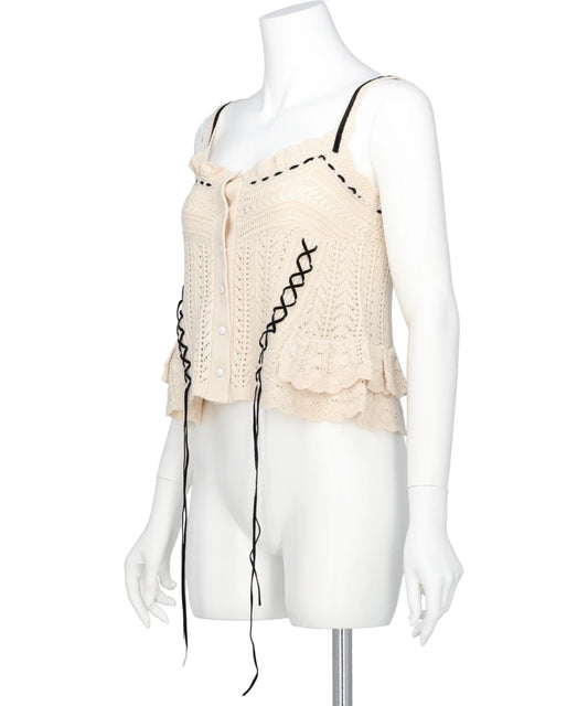 LACE UP RIBBON KNIT CAMISOLE
