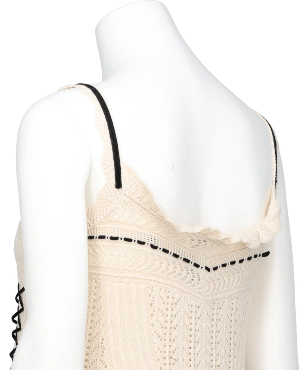 LACE UP RIBBON KNIT CAMISOLE
