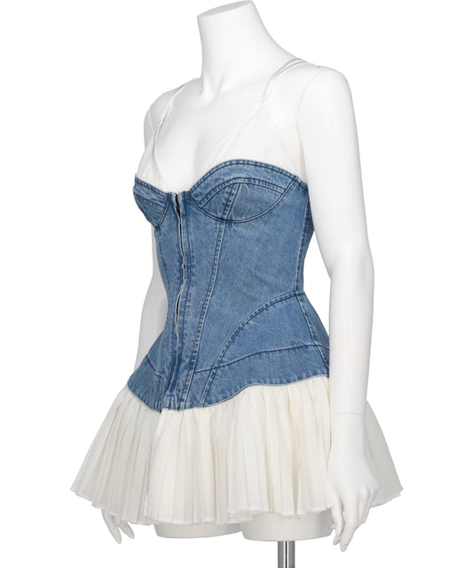 ORGANIC COTTON DENIM PLEATED BUSTIER TOP