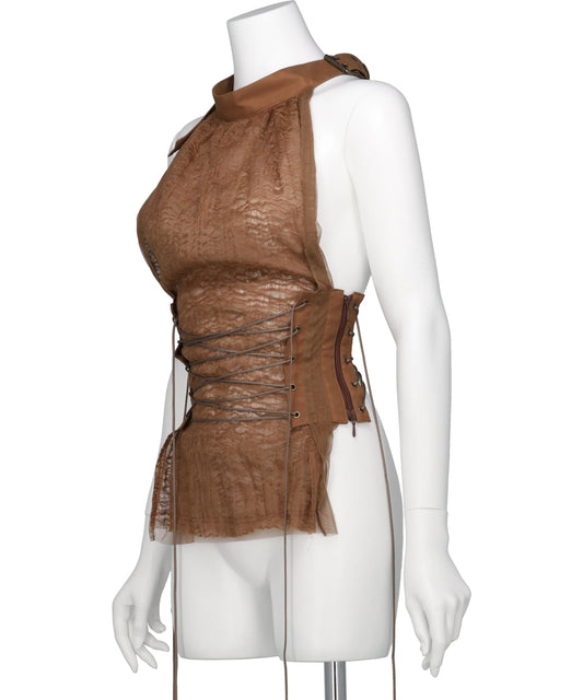 LAYERED TULLE GAUZE HALTER TOP