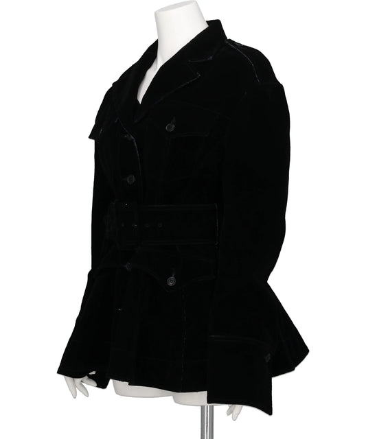 FLOCKED DENIM BELTED JACKET