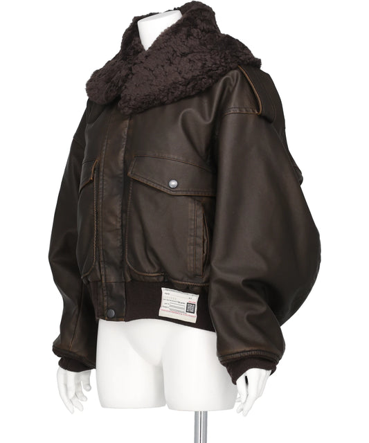 DETACHABLE COLLAR FAUX LEATHER BLOUSON