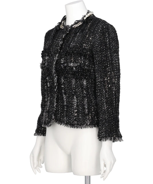 SCULPTED FRILL BUST DETAIL FRAY JACKET W/ EMB