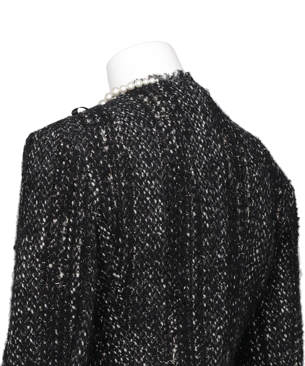 SCULPTED FRILL BUST DETAIL FRAY JACKET W/ EMB