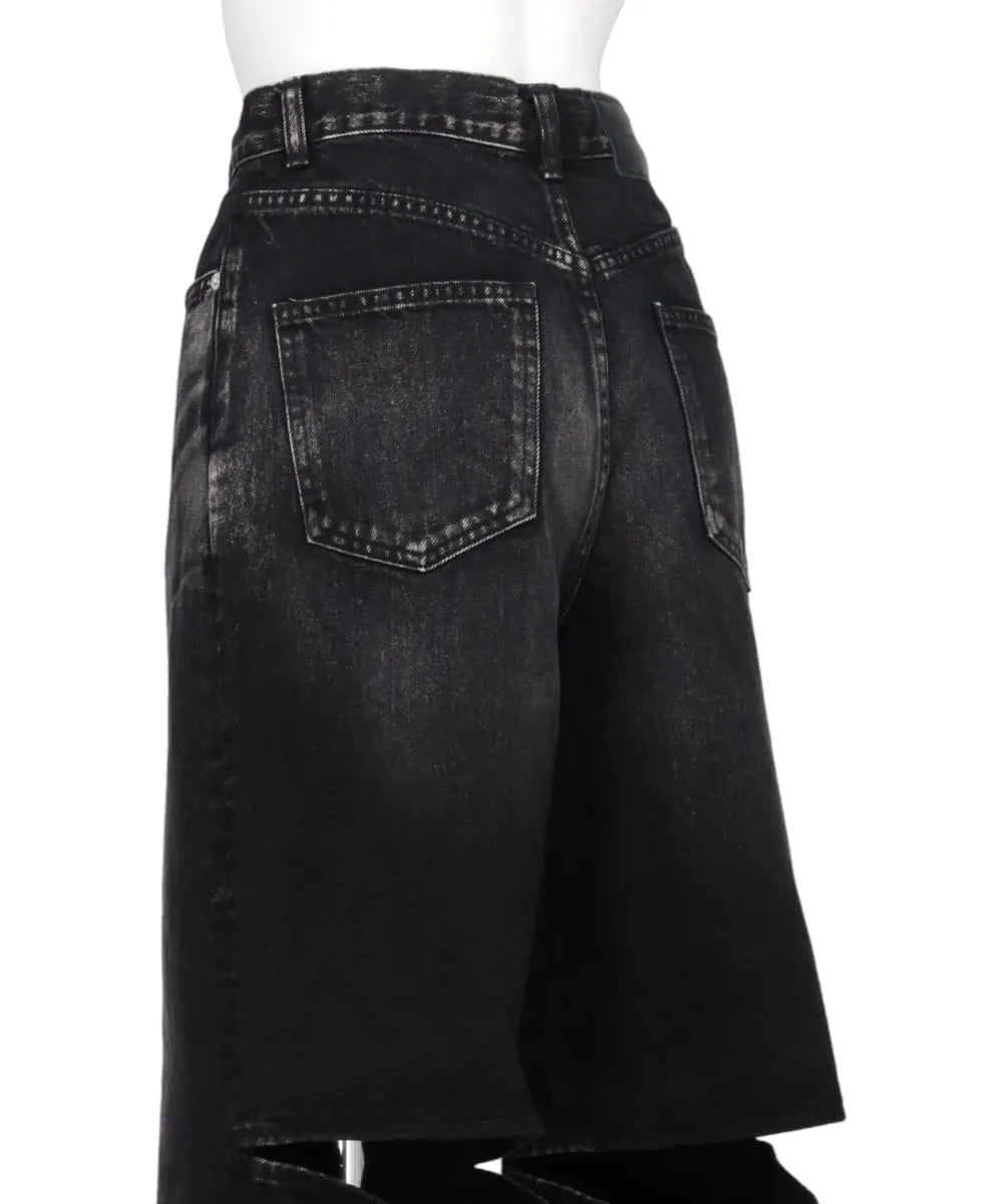 WASHED DENIM CUT OUT WIDE PANTS