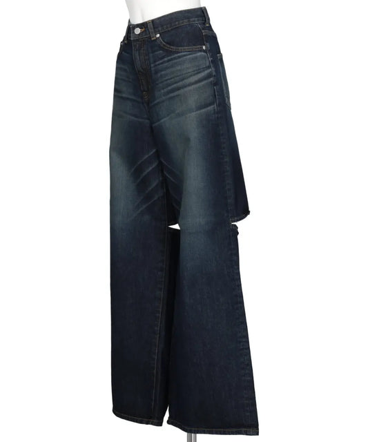WASHED DENIM CUT OUT WIDE PANTS